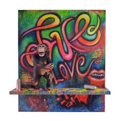 Small Standing Graffiti Chimp | Mixed Media Sculpture | Size 26.4" x 19" x 6.7" image