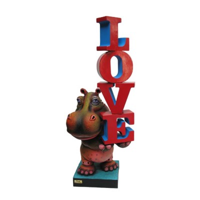 Hippo Love | Mixed Media Sculpture | Size 28" x 11" x 11" image