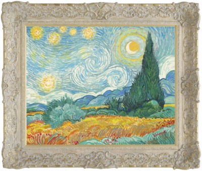 Starry Night with Wheat Field and Cypress Trees image