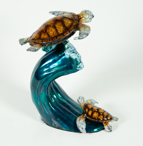 Turtles Surfing Wave 6 x 4.75 x 5.25 inches | Carlos And Albert Bronze image