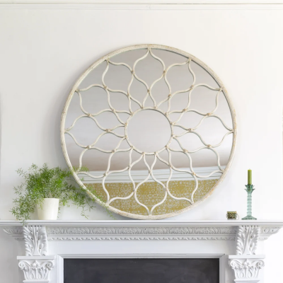 Decorative Round Mirror Antique White  image