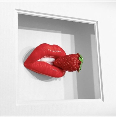 Pucker Up (Horny Strawberry) | Original 3D Triptych | Dotty image